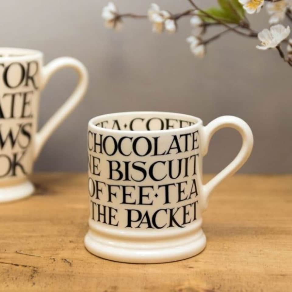 image 1 of Mug: 1 x 300ml Emma Bridgewater Black Toast All Over Writing 1/2 Pint Mug, Ceramic White
