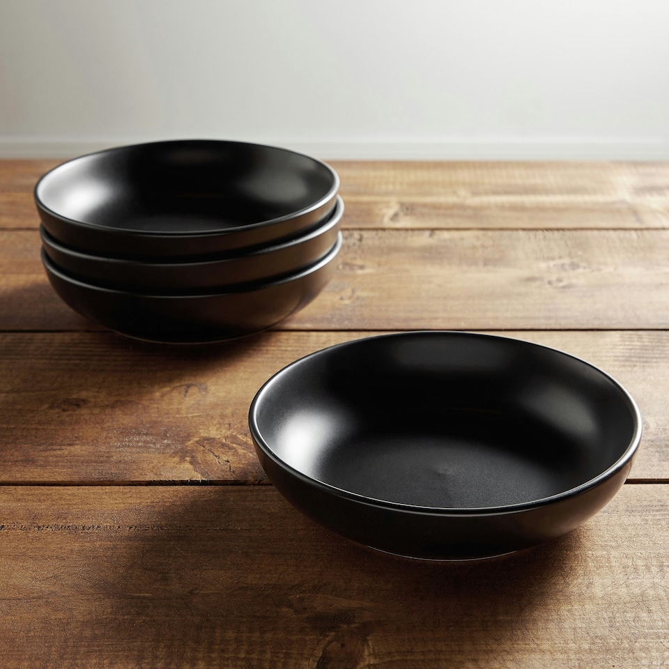 image 1 of VonShef Matte Black Pasta Bowl set, 4 Dishwasher & Microwave Safe Bowls