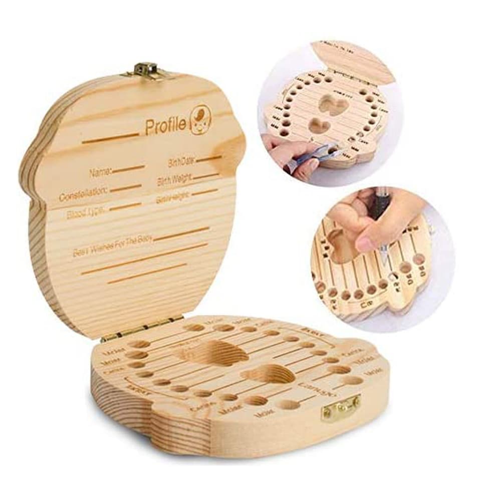 image 1 of Boys Storage Small Kids Child New Baby Tooth Keepsake Wooden Box Save Teeth Gift