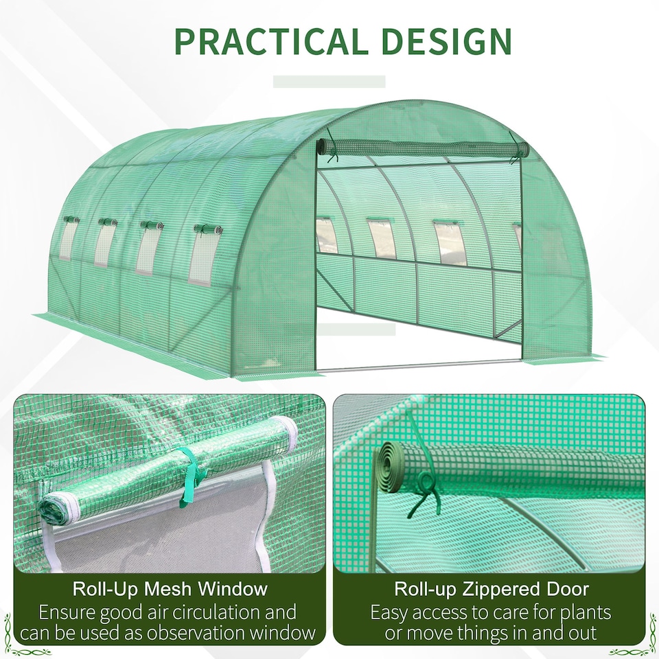 image 1 of Outsunny 6 x 3M Polytunnel Walk-in Garden Greenhouse with Zip Door and Windows