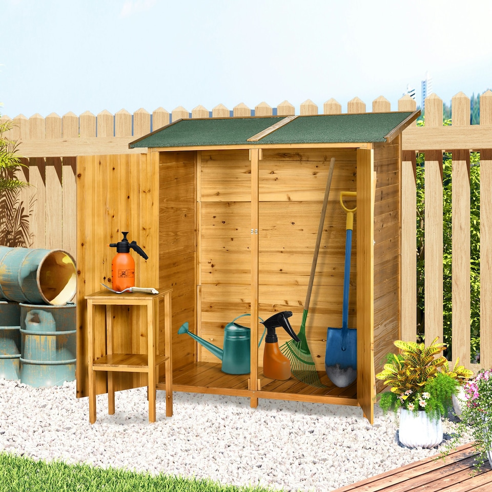 image 1 of Outsunny Garden Storage Shed Tool Organizer, 140x75x157cm, Natural