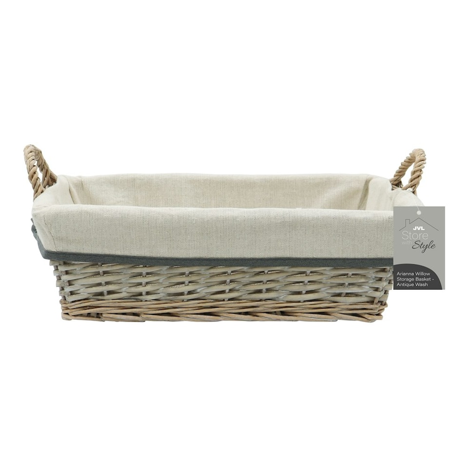 image 1 of JVL Arianna Rectangular Willow Storage Basket, Grey Wash | Grey