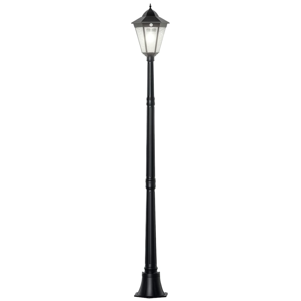 image 1 of Outsunny Outdoor Solar Powered Lantern Lamp Garden Lamp Post Light Black