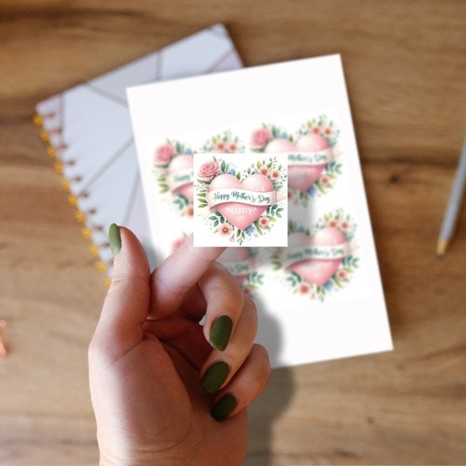 image 1 of Mother's Day Pink Heart Square Stickers 95mm - Sheet of 4