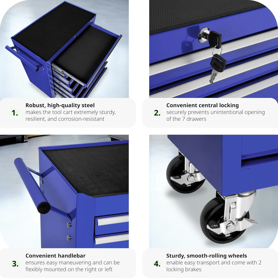 image 1 of Tool Chest - 7 drawers, 4 wheels, central locking Blue | Blue