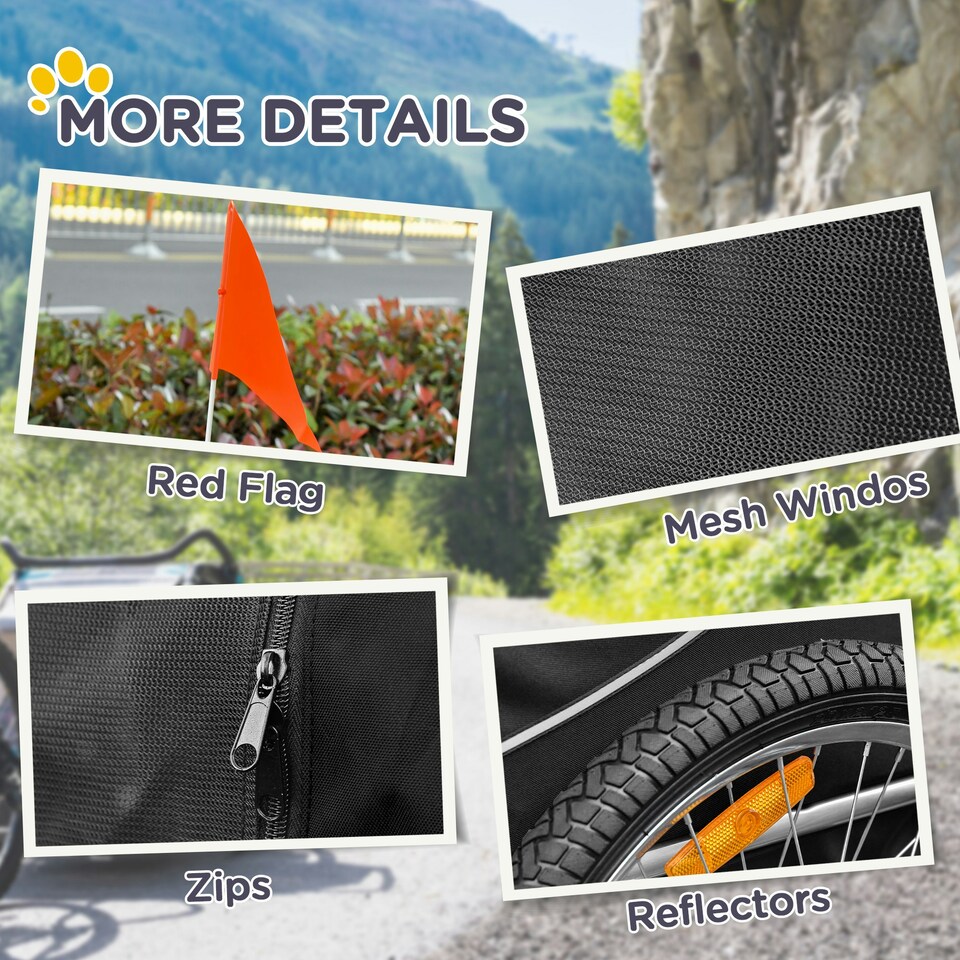 image 1 of PawHut Pet Stroller Dog Jogger Folding Bike Cargo Trailer Carrier Bicycle Black