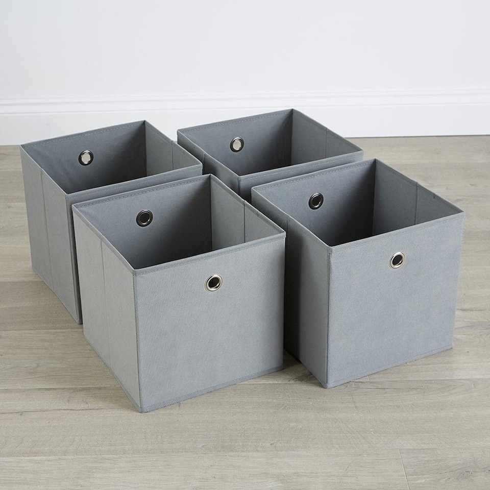 image 1 of Foldable Canvas Storage Folding Box Fabric Cube Cloth Bag 4 Piece Set | Grey