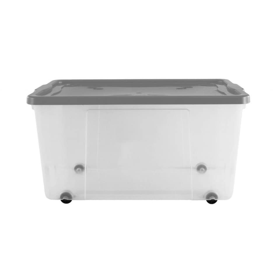 Premier Plastic Wheeled Storage Box - Clear/Platinum - One Size