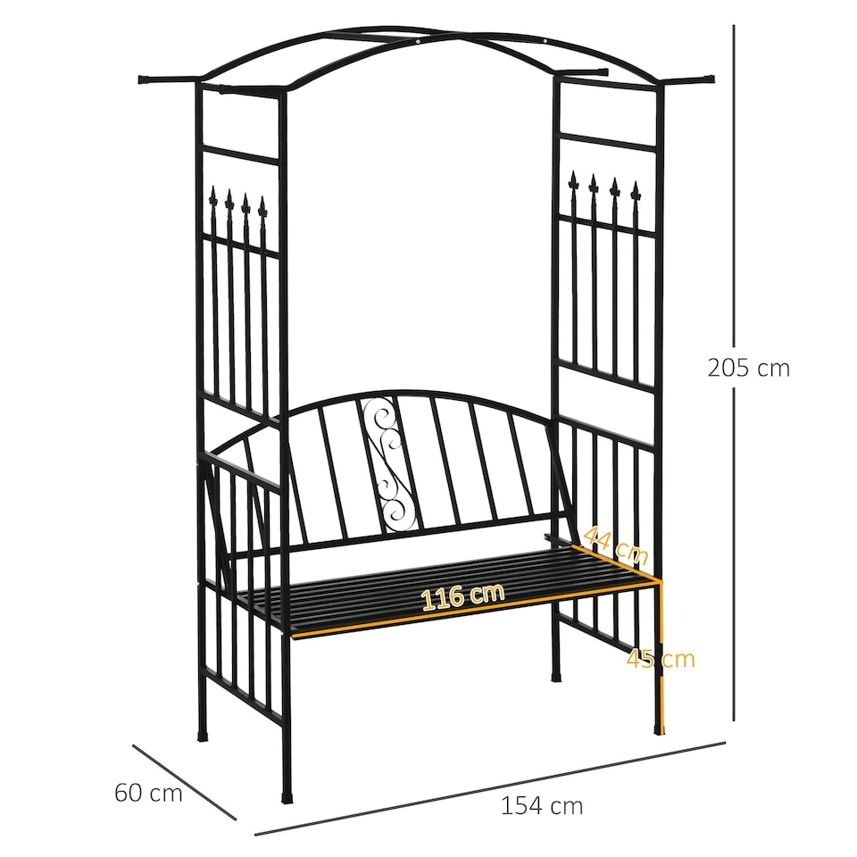 image 1 of Outsunny Garden Arbor Arch Metal Bench Loveseat Outdoor Decoration Patio