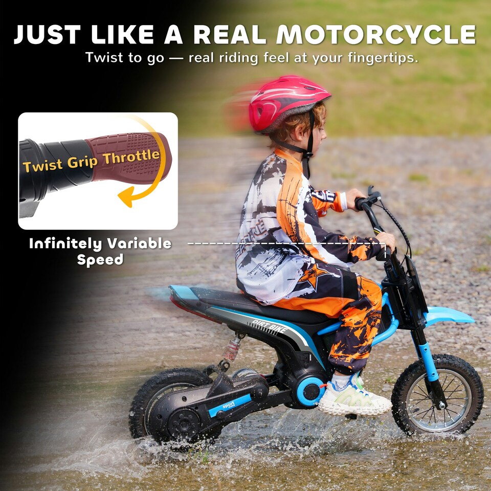 image 1 of HOMCOM 24V Kids Electric Motorbike with Twist Grip Throttle, Music, Horn - Blue