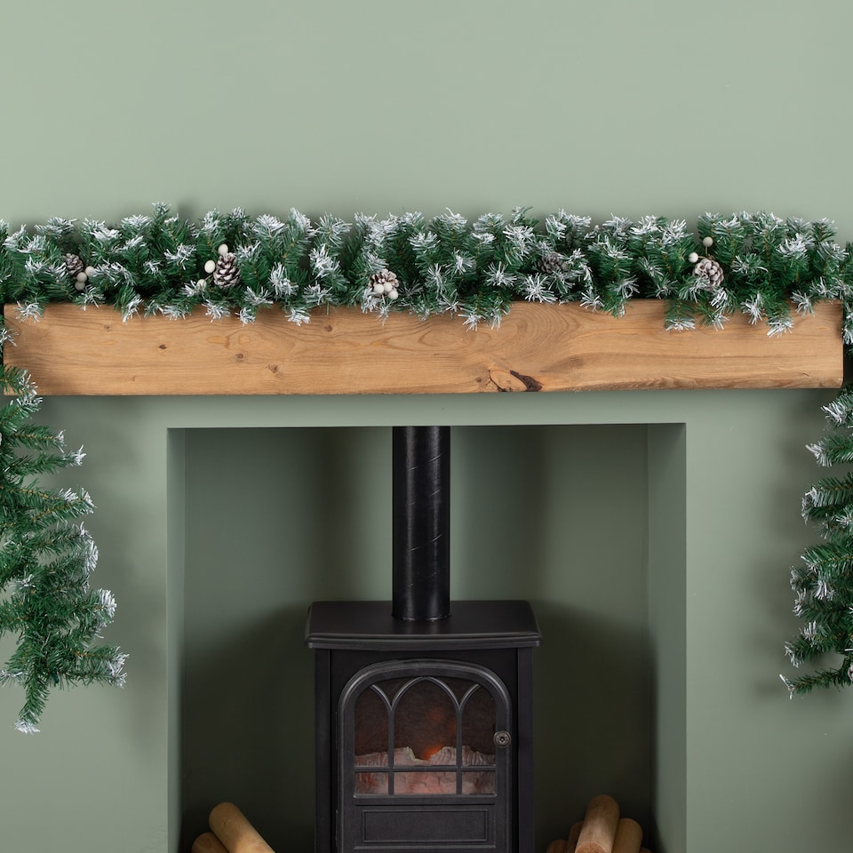image 1 of Premier 270cm (9ft) Christmas Garland Decoration Snow Tips White Berries & Cones