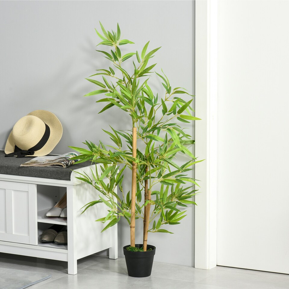 image 1 of Outsunny Set of 2 120cm/4FT Artificial Bamboo Trees Plant w/ Pot Indoor
