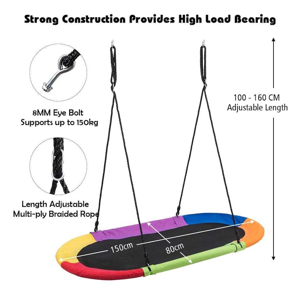 image 1 of COSTWAY Oval Swing 60 inch Tree Swing with Adjustable Heights Multicolor