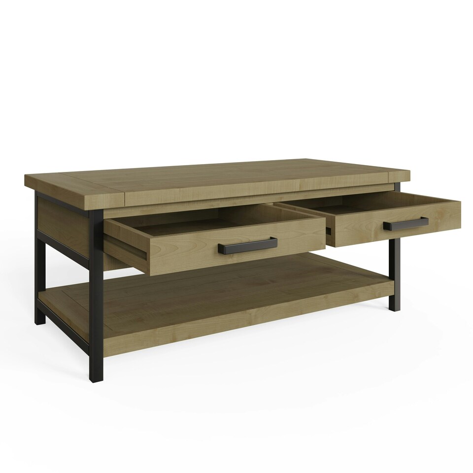 image 1 of Lowry 2 Drawer Coffee Table Driftwood Lacquered Solid Reclaimed Pine Brown