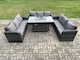 image 3 of Fimous Rattan Garden Furniture Set with Fire Pit Table 4 Pieces Outdoor Lounge Sofa Set Dark Grey Mixed