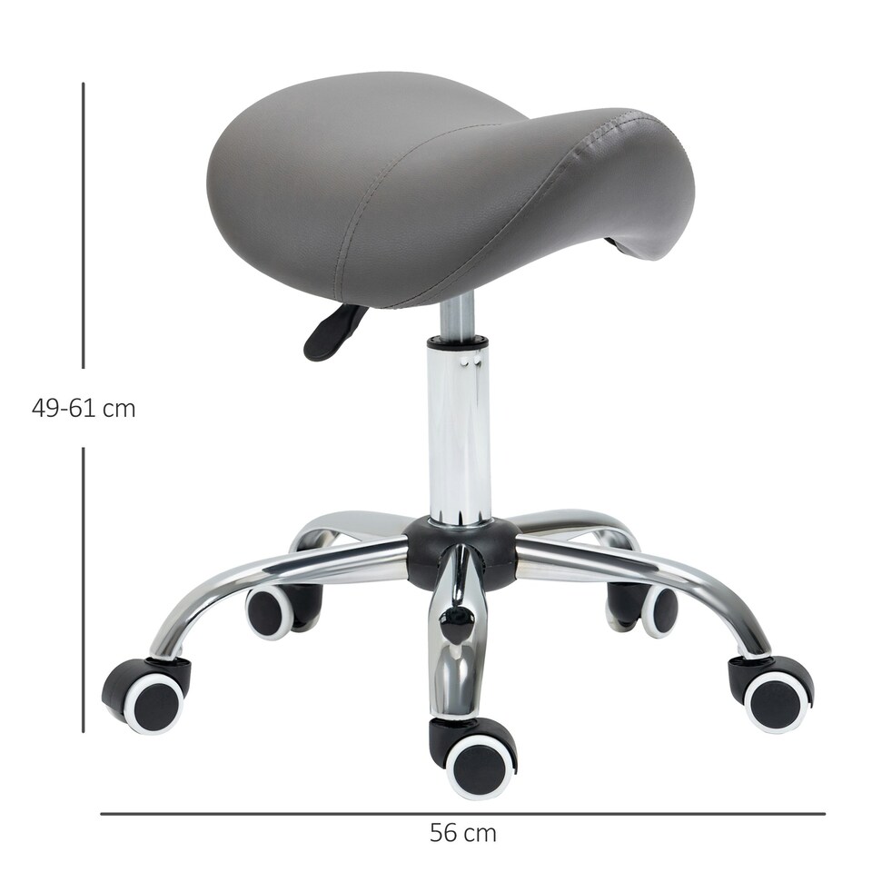 image 1 of HOMCOM PU Leather Saddle Stool w/ Moulded Padded Seat Adjustable Height Grey