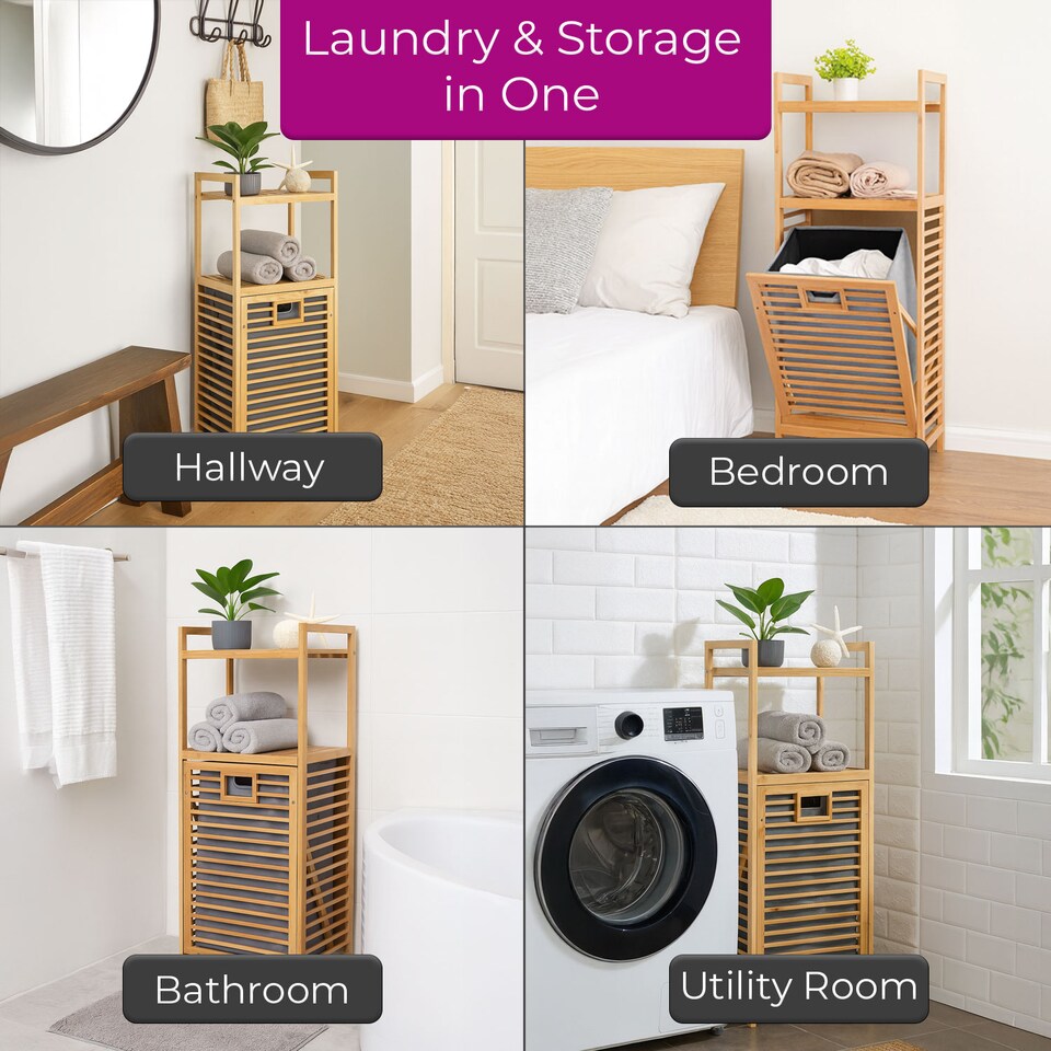image 1 of Neo Bamboo Laundry Bin Hamper Basket Tilt Pull Out Basket Storage