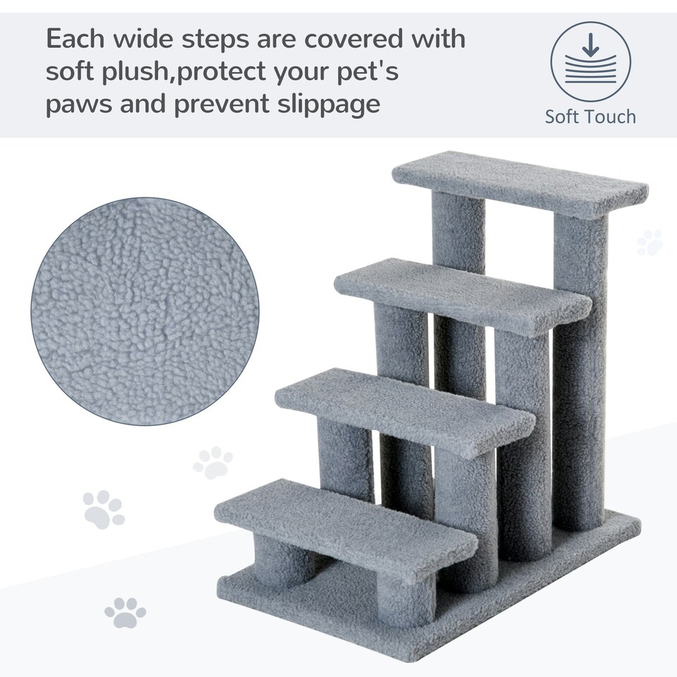 image 1 of PawHut Dog Steps for Bed 4 Step Pet Stairs for Sofa Dog Cat Climb Ladder Grey