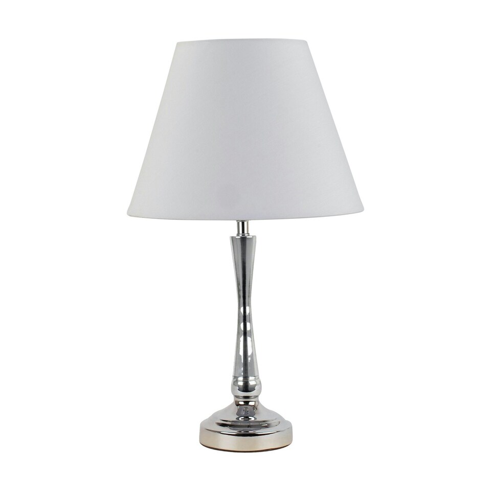 image 1 of Chrome Table Lamp with Stem Detail and Ivory Shade Chrome | Red