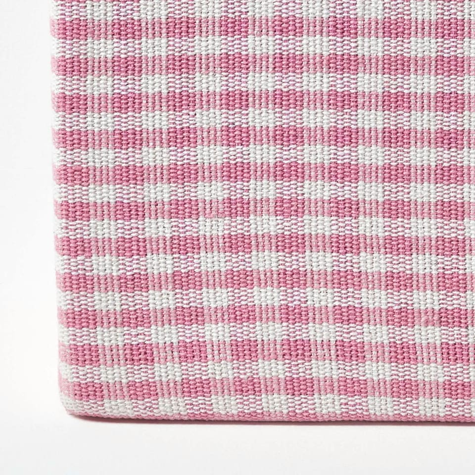 image 1 of Homescapes Pink Gingham Check Cotton Cube Pouffe - 36 x 36 x 38 cm | Pink | 36 x 36 x 38 cm
