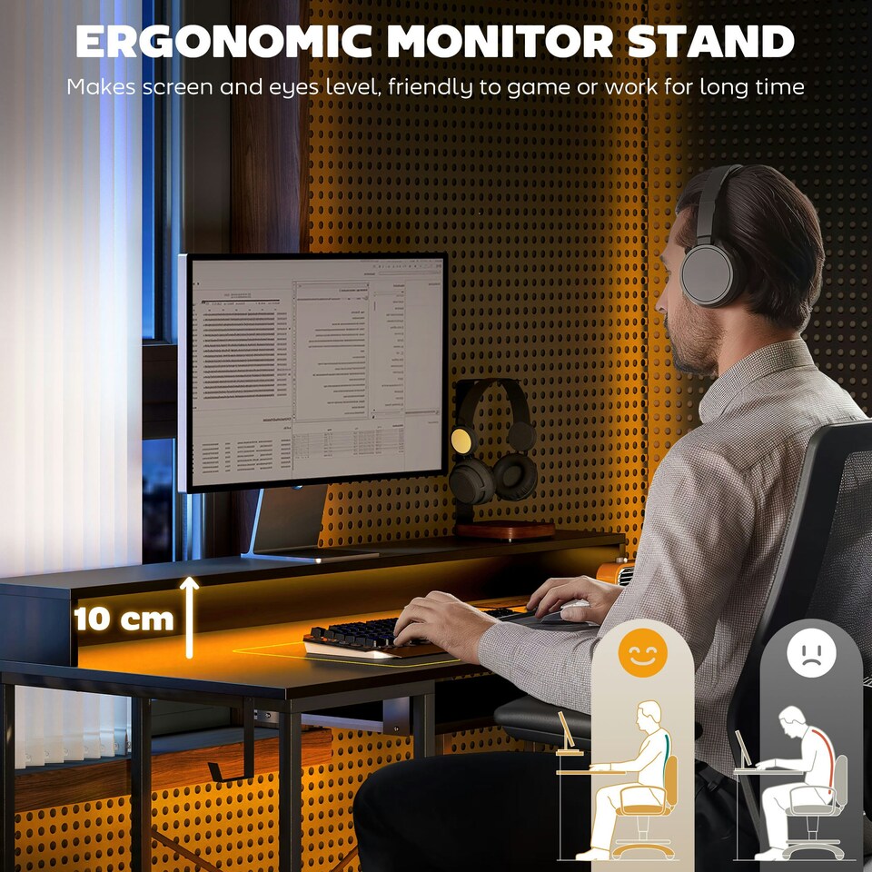 image 1 of HOMCOM Gaming Desk with Monitor Stand and Sliding Keyboard Tray | Multi | 120W x 55D x 87H cm