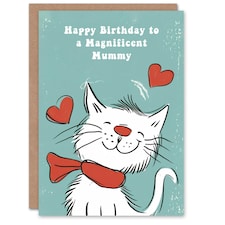 Mummy Happy Happy White Cat Scarf Drawing Love Hearts Her Birthday Card