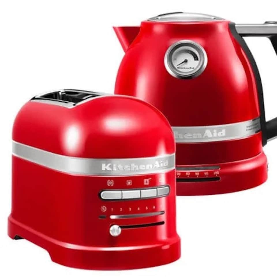 image 1 of KitchenAid Artisan Empire Red 2 Slot Toaster and Kettle Set