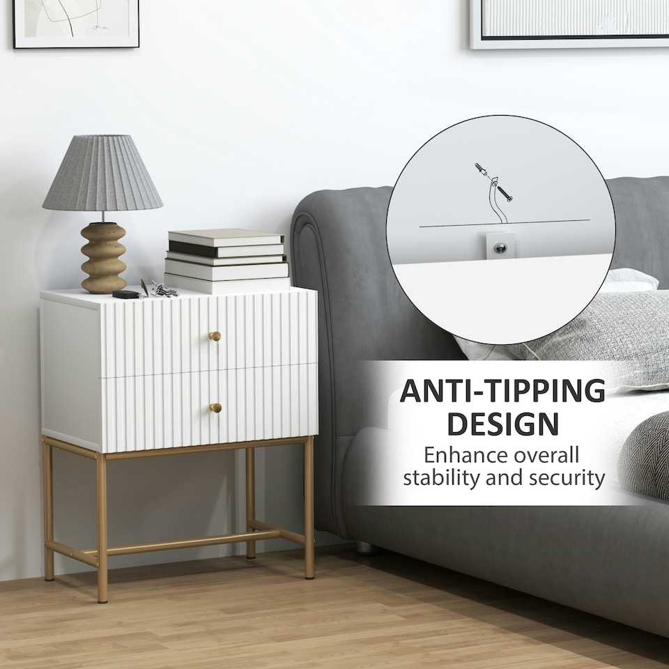 image 1 of HOMCOM Modern Bedside Table with 2 Drawers for Bedroom 