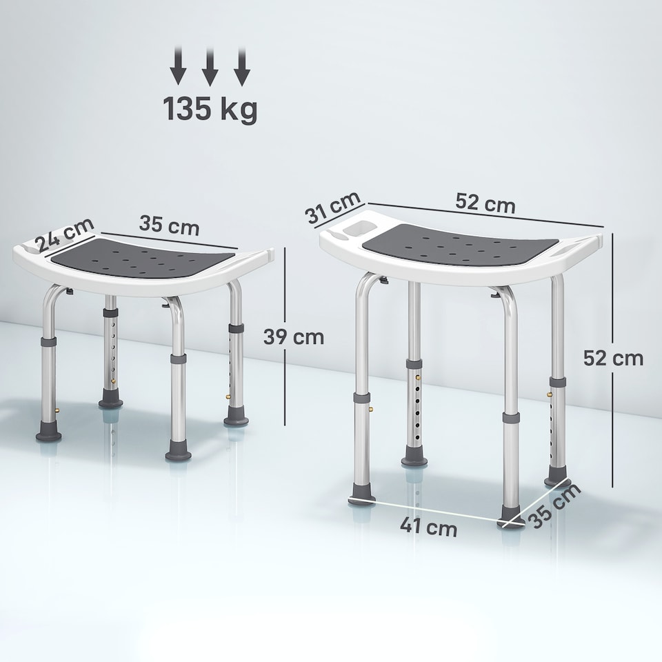 image 1 of HOMCOM Adjust Aluminium Bath Stool Shower Non-Slip w/ Shower Hole, Grey | Grey