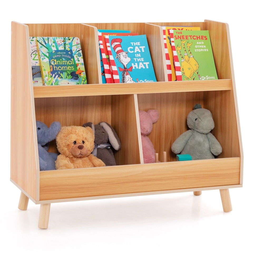 image 1 of COSTWAY Wooden Children Bookcase Bookshelf Cabinet Natural | Yellow