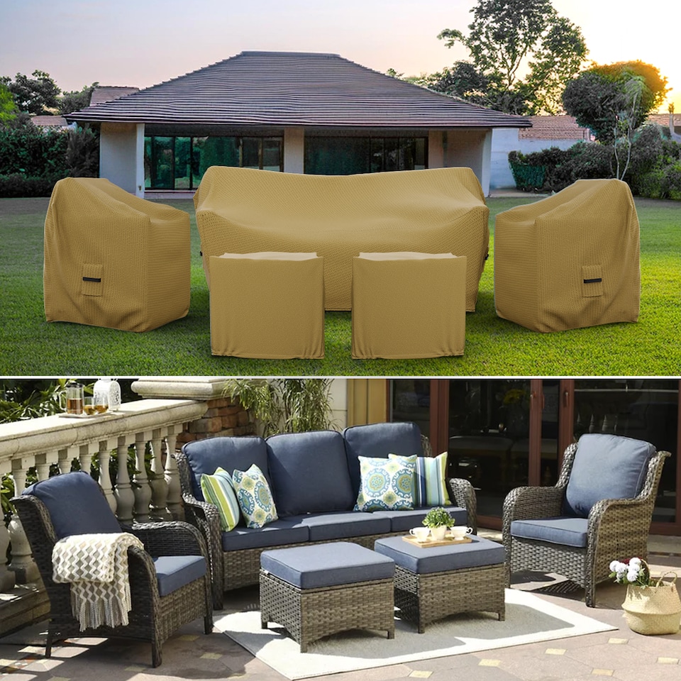 image 1 of Covers&All Covers&AllPatio Furniture Cover Set, 5 Person Outdoor Furniture Covers, 1 Sofa Cover, 72.44 in W x 33.07 in D x 33.26 in H, Beige