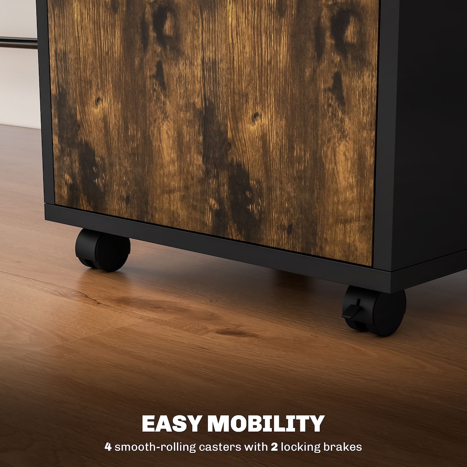 image 1 of HOMCOM 60cm Filing Cabinet with Drawer, Open Shelf, Metal Handles and 4 Wheels, Office Home Organiser Mobile Printer, Rustic Brown