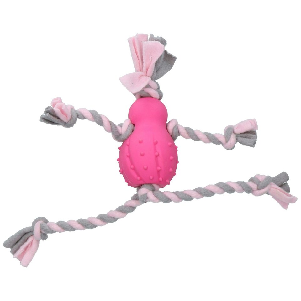 image 1 of Pink Small Dog Puppy Fleecy Man Rubber Play Toy Great For Teeth & Gums