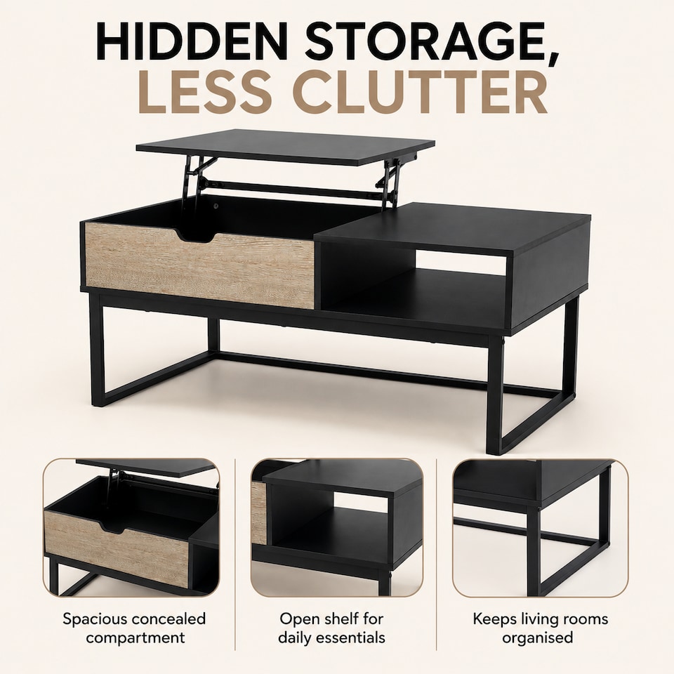 image 1 of Teamson Lift Top Coffee Table with Hidden Storage & Metal Frame