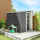 image 2 of Outsunny 7 x 5FT Galvanised Metal Garden Shed with Foundation, Lean to Shed, Tool Storage House with Sliding Doors, 2 Vents, Adjustable Shelves and Hooks, Dark Grey | Grey | 1