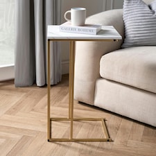 OHS C Shape Table Side End Living Room Furniture Bedside Nightstand Drinks Stand White