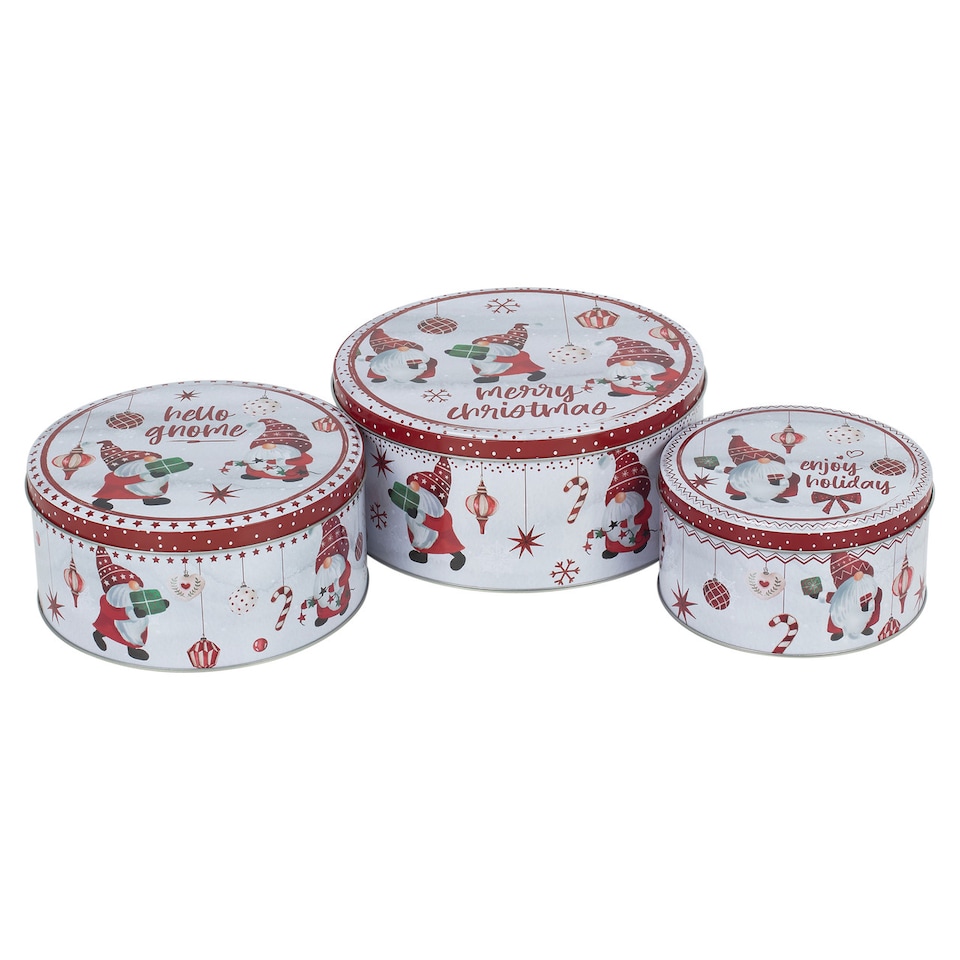 image 1 of Christmas Cookie and Cake Nesting Tin Set | Multi | Santa Gnome | 3