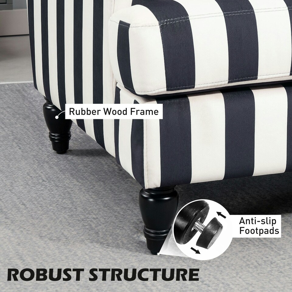 image 1 of HOMCOM Cuddle Chair with Stripe, Armchair for Living Room, Black and White
