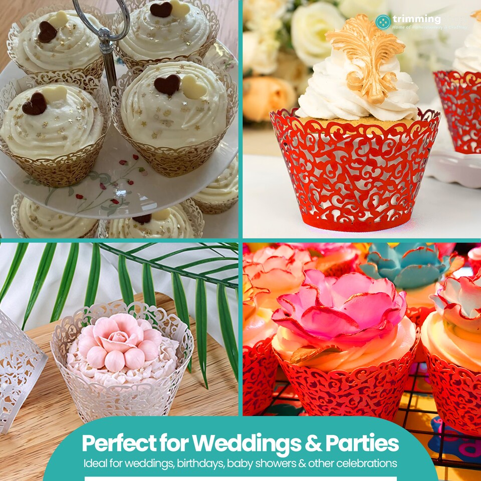 image 1 of Cupcake Wrappers Laser Cut Floral Design Paper Cup Holders - 25pcs