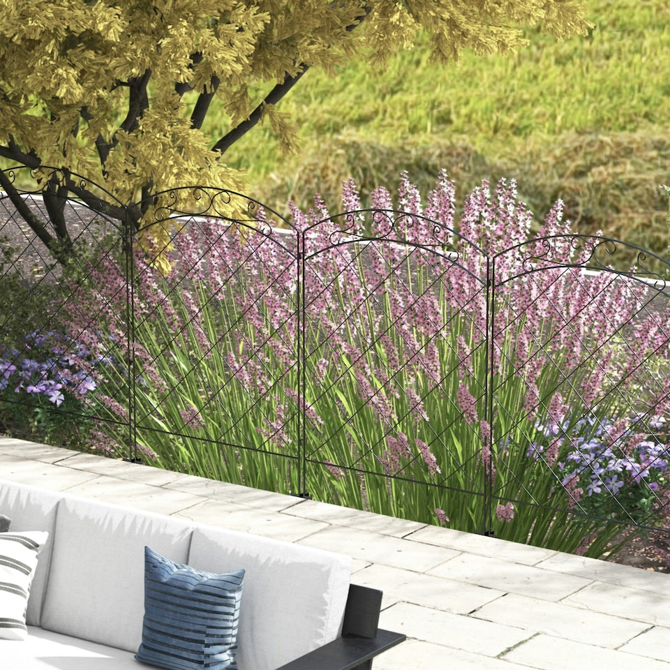 image 1 of Outsunny 4PCs Decorative Garden Fencing 43in x 11.4ft Steel Border Edging Swirls