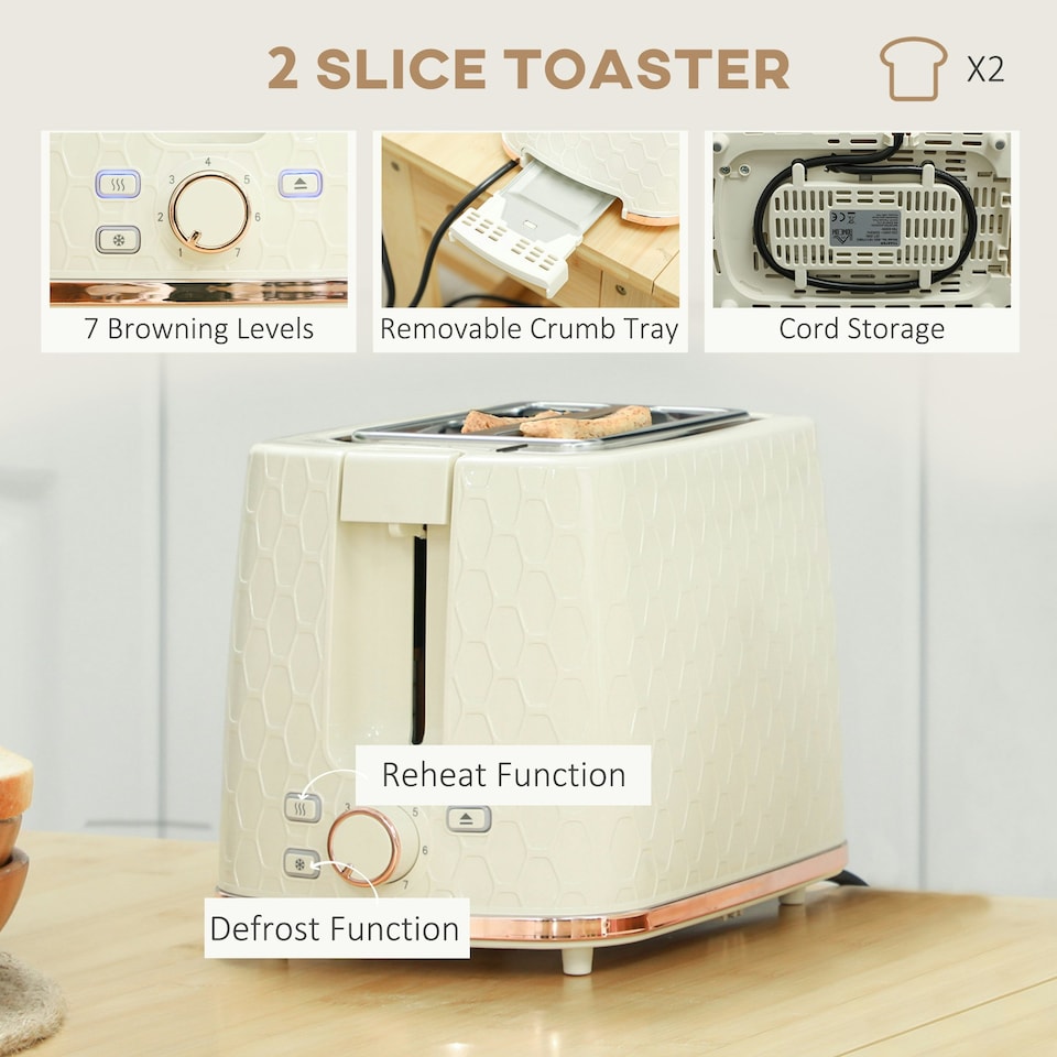 image 1 of HOMCOM Kettle and Toaster Set 1.7L Kettle & 2 Slice Toaster Set Beige