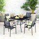 image 8 of Outsunny Garden Table with Parasol Hole for Four, Slatted Metal Plate Top Black