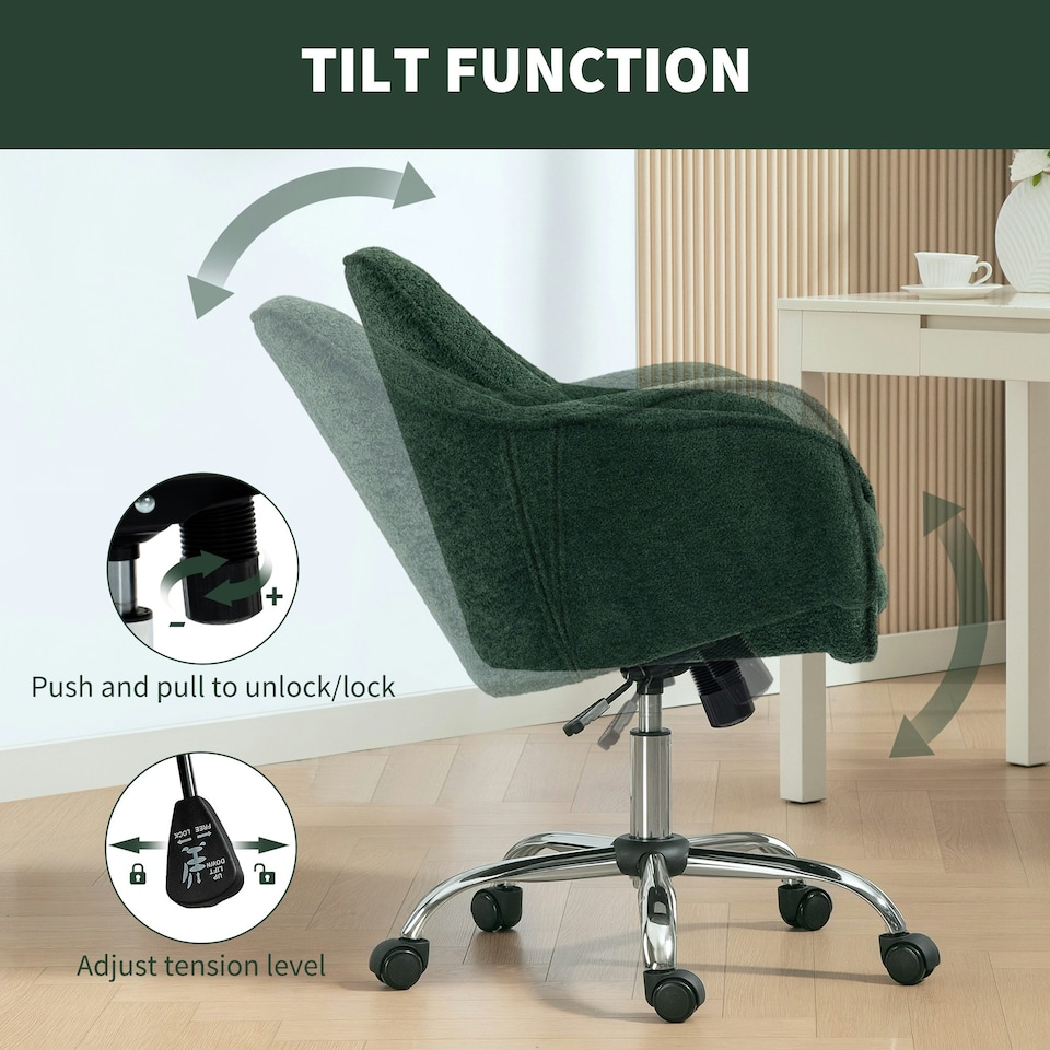 image 1 of HOMCOM Modern Velvet Office Desk Chair for Bedroom, Living Room, Dark Green | Green
