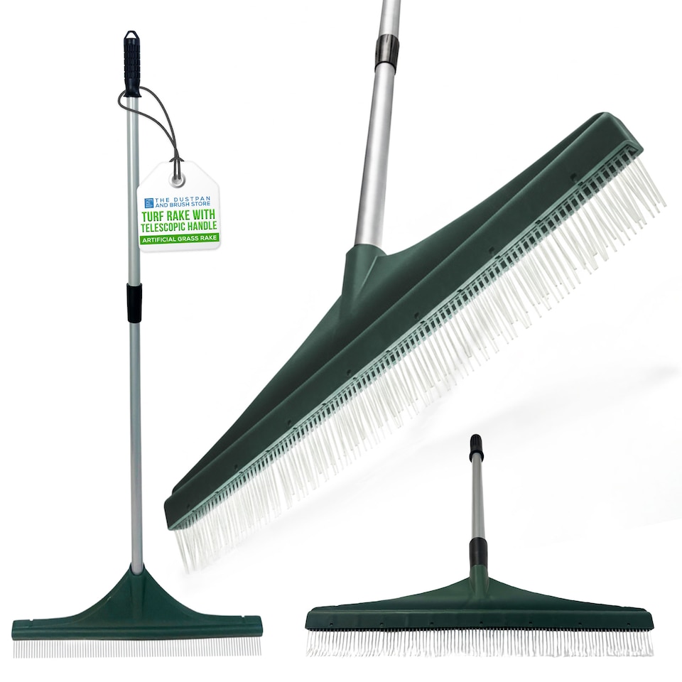 image 1 of Telescopic Artificial Grass Brush with Stainless Steel Handle Turf Rake and Garden Broom for Fake Lawns
