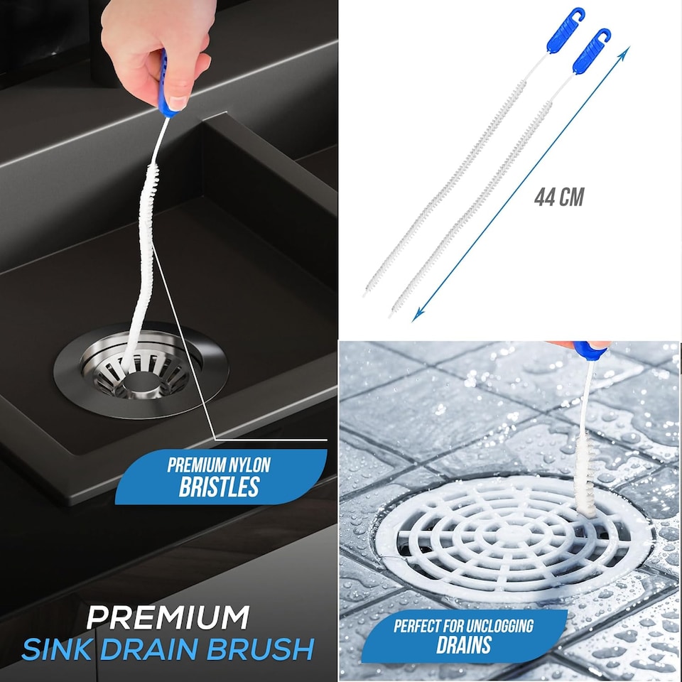 image 1 of Flexible Sink and Shower Drain Cleaning Brush Unblocker - Pack of 2