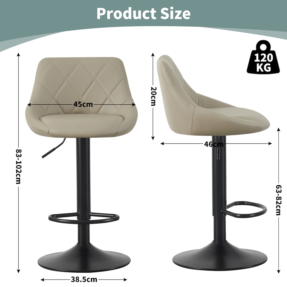 image 1 of MCC Direct Set of 2 Height Adjustable Bar Stool Kitchen Breakfast Chairs Stanley