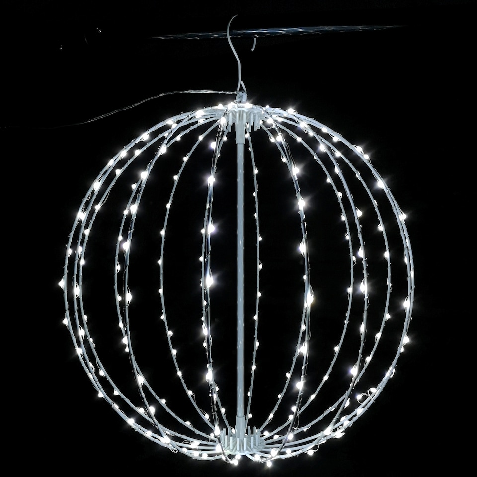 image 1 of 40cm Light up White Metal Frame Hanging Christmas Ball with 240 Cool White LEDs
