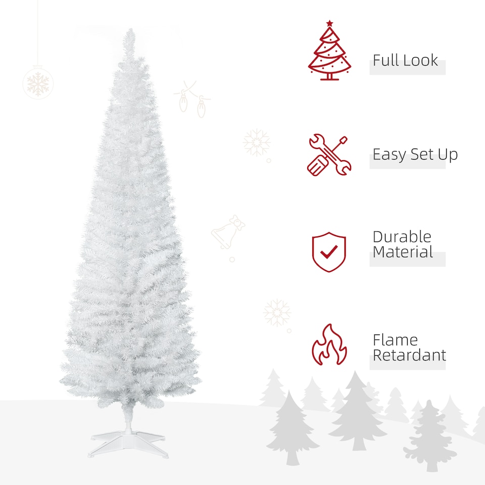 image 1 of HOMCOM 6ft Unlit Artificial Christmas Tree, Pencil Slim mas Tree with Solid Stand and Realistic Branches, White