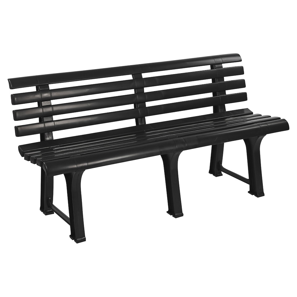image 1 of 3-Seater Garden Outdoor Plastic Bench - 74x145x49cm | Black | 1