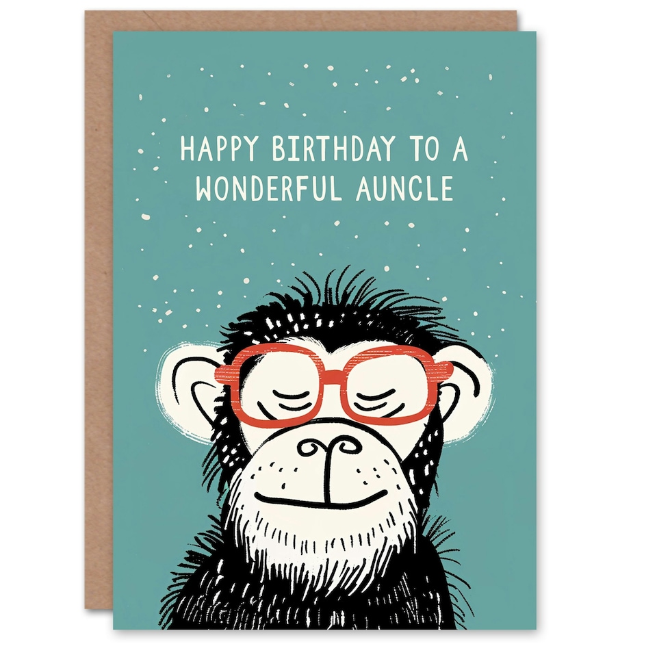 image 1 of Wonderful Auncle Cheeky Chimp Nerd Non Binary Birthday Card